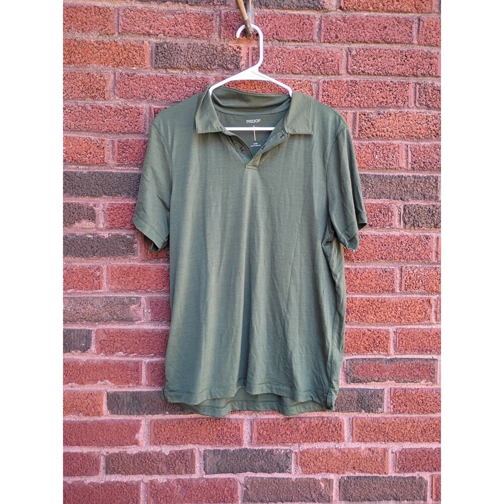 Proof Polo Shirt Mens Large Green Merino Wool 72-Hour Performance Travel Short